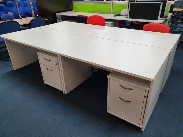 new white desks and second hand pedestals