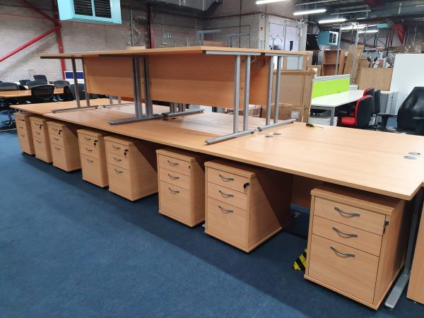 1400mm used beech desks with drawers