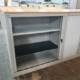 Used Bisley 1m Tambours with wooden tops, 2 shelves each