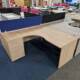 Solution Corner Desk with Desk High Pedestal in Amber Oak finish
