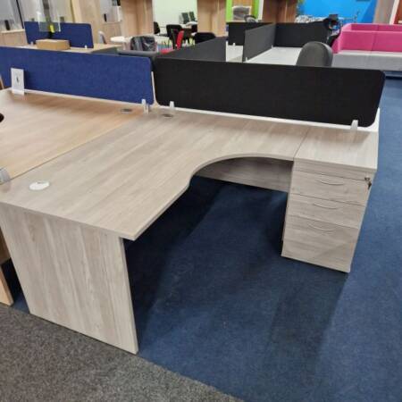 Solution Corner Desk with Desk High Pedestal in Grey Wood finish