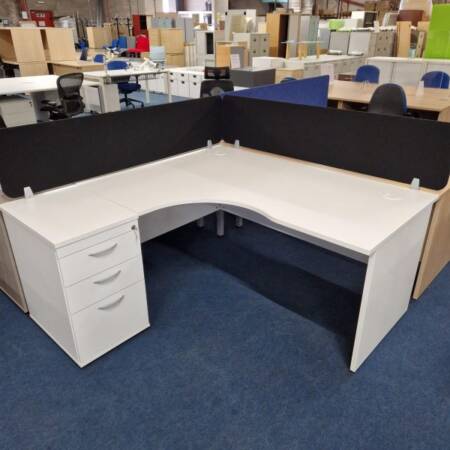 Solution Corner Desk with Desk High Pedestal in White finish