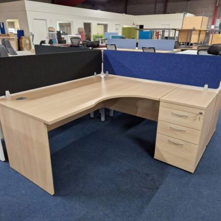 Solution Corner Desk with Desk High Pedestal in Whitened Oak finish