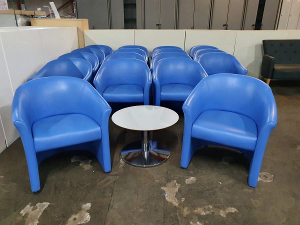 Blue Vinyl Tub Chairs with Coffee table