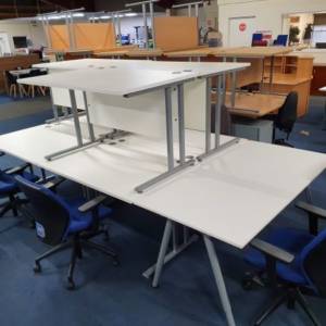 Recycled White Desks, dimensions 1200mm x 800mm.  View in our huge Glasgow Showroom G40 3AS. These particular desks are available February 2022