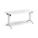 Dams Curved Folding Leg Table Range, from Office Furniture Centre, silver frame, top in white