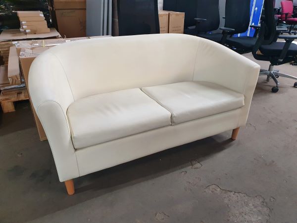 Cream Faux Leather Reception 2 Seater