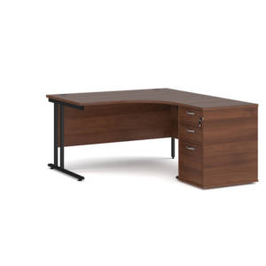 Dams Maestro 25 Corner Desk with Desk High Pedestal - Walnut with Black frame 1400mm