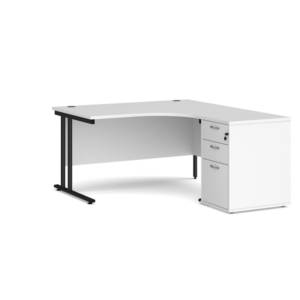 Dams Maestro 25 Corner Desk with Desk High Pedestal - White with Black frame 1400mm