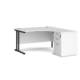 Dams Maestro 25 Corner Desk with Desk High Pedestal - White with Black frame 1400mm