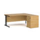 Dams Maestro 25 Corner Desk with Desk High Pedestal - Oak with Black frame 1600mm