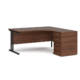 Dams Maestro 25 Corner Desk with Desk High Pedestal - Walnut with Black frame 1600mm