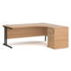 Dams Maestro 25 Corner Desk with Desk High Pedestal - Beech with Black frame 1800mm
