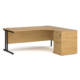 Dams Maestro 25 Corner Desk with Desk High Pedestal - Oak with Black frame 1800mm