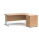 Dams Maestro 25 Corner Desk with Desk High Pedestal - silver frame, beech top 1600mm
