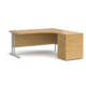 Dams Maestro 25 Corner Desk with Desk High Pedestal - Oak with Silver frame 1600mm