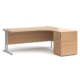 Dams Maestro 25 Corner Desk with Desk High Pedestal - silver frame, beech top 1800mm