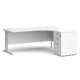 Dams Maestro 25 Corner Desk with Desk High Pedestal - White with Silver frame 1800mm