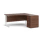 Dams Maestro 25 Corner Desk with Desk High Pedestal - Walnut with White frame 1600mm
