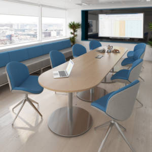 Dams Eternal Boardroom Table Range, Room Setting with Beech Table Brushed Aluminium Base