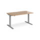 Dams Elev8 Mono Sit-Stand Desk, straight, 1400mm, silver frame, beech top