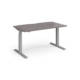 Dams Elev8 Touch Sit-Stand Desk, straight, 1400mm in grey oak with silver frame
