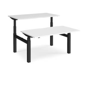 Dams Elev8 Touch Sit-Stand Desk, back to back, black frame, top in white