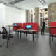 Dams Elev8 Touch Sit-Stand Desk, 1400mm, back to back, black frame, grey oak top, room setting