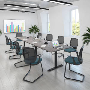 Dams Elev8 Touch sit-stand boardroom table, 2.4m radial room setting