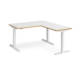 Dams Elev8 Touch Sit-Stand Desk, straight with return in white with oak edging