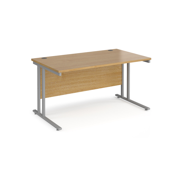 Dams Maestro 25 straight desk - silver cantilever leg frame, oak top