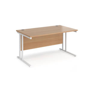 Dams Maestro 25 straight desk 1400mm x 800mm deep - white cantilever leg frame, beech top