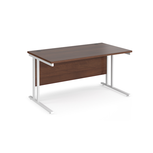 Dams Maestro 25 straight desk - white cantilever leg frame, walnut top