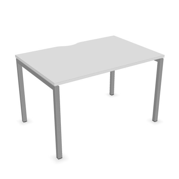 Solution 1200mm Single Bench Desk, silver frame, white top
