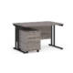 Dams Maestro 25 straight desk - black frame, grey oak top with 2 drawer pedestal 1200x800mm