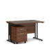 Dams Maestro 25 straight desk - black frame, walnut top with 2 drawer pedestal 1200x800mm