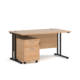 Dams Maestro 25 straight desk - black frame, beech top with 2 drawer pedestal 1400x800mm
