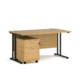 Dams Maestro 25 straight desk - black frame, oak top with 2 drawer pedestal 1400x800mm