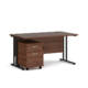 Dams Maestro 25 straight desk - black frame, walnut top with 2 drawer pedestal 1400x800mm