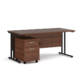 Dams Maestro 25 straight desk - black frame, walnut top with 2 drawer pedestal 1600x800mm