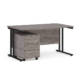 Dams Maestro 25 straight desk - black frame, grey oak top with 3 drawer pedestal 1400x800mm