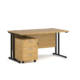 Dams Maestro 25 straight desk - black frame, oak top with 3 drawer pedestal 1400x800mm