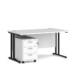 Dams Maestro 25 straight desk - black frame, white top with 3 drawer pedestal 1400x800mm