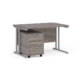 Dams Maestro 25 straight desk - silver frame, grey oak top with 2 drawer pedestal