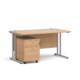 Dams Maestro 25 straight desk - silver frame, beech top with 2 drawer pedestal 1400x800mm