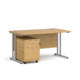 Dams Maestro 25 straight desk - silver frame, oak top with 2 drawer pedestal 1400x800mm