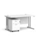 Dams Maestro 25 straight desk - silver frame, white top with 2 drawer pedestal 1400x800mm