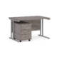 Dams Maestro 25 straight desk - silver frame, grey oak top with 3 drawer pedestal 1200x800mm