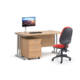 Dams Maestro 25 straight desk - silver frame, oak top with 3 drawer pedestal 1200x800mm room set