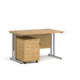 Dams Maestro 25 straight desk - silver frame, oak top with 3 drawer pedestal 1200x800mm